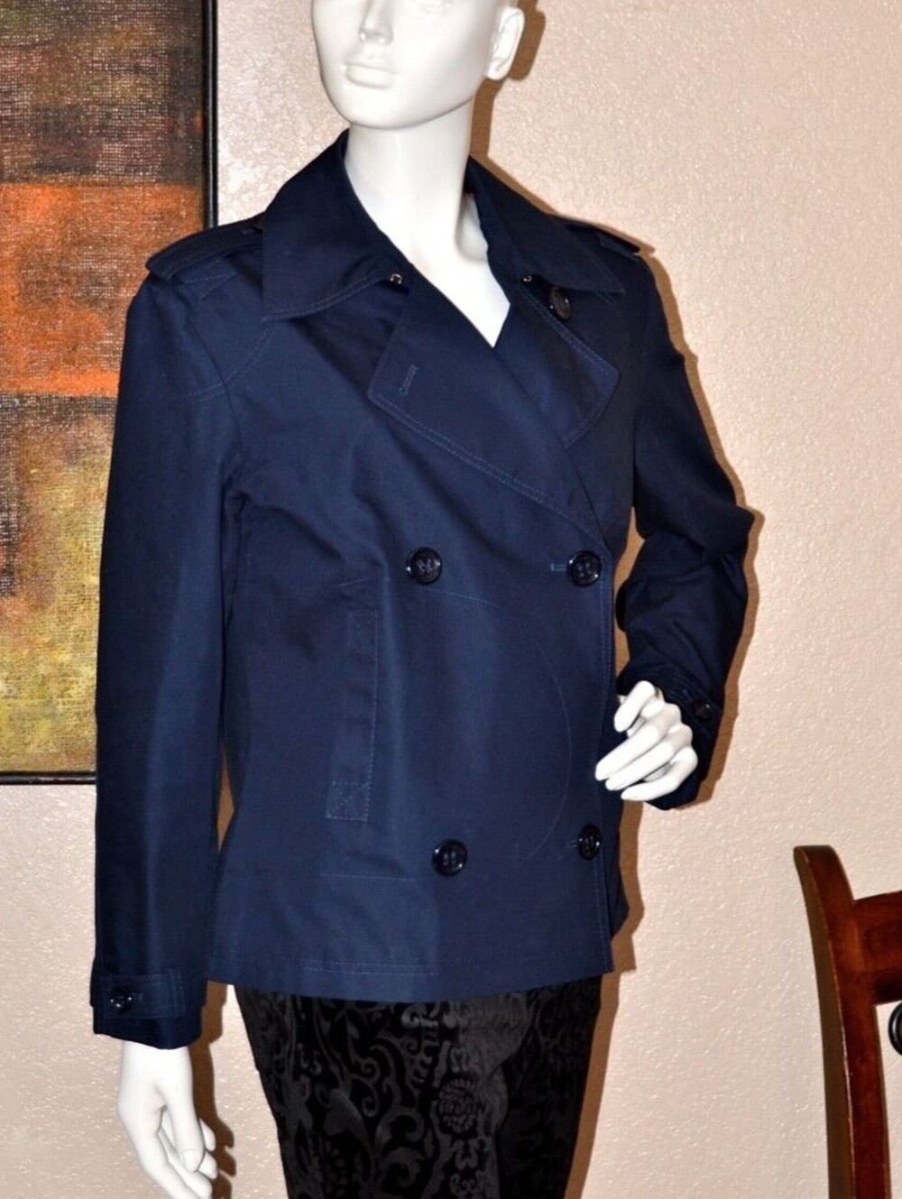 Escada Sport Double Breast Navy Blue Designer Pea Coat Jacket Size: 10